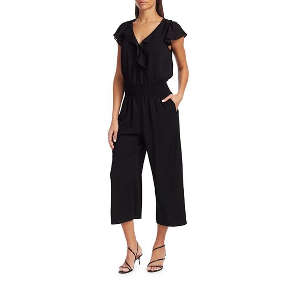 Parker Billie Black Cropped Cap Sleeve Wide Leg Jumpsuit XS - Picture 1 of 9